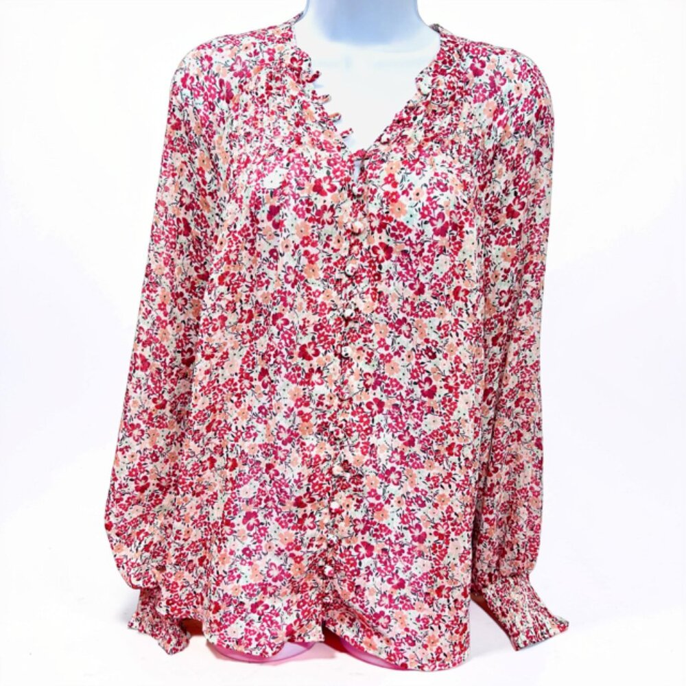2 Blouses: New Torrid Sz 0 - Peck & Peclk Weekend Floral Long Sleeve (#59 - Picture 6 of 11